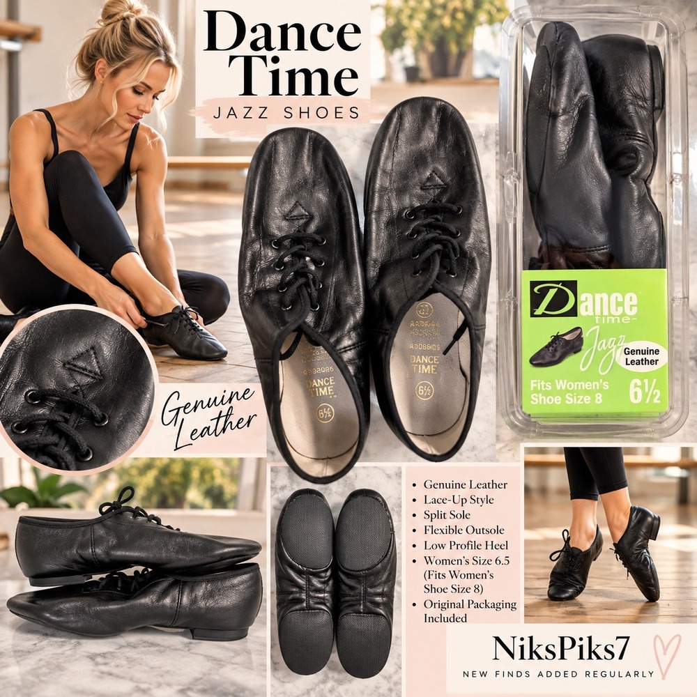 Dance Time Women's 6.5 Black Genuine Leather Lace Up Jazz Dance Shoes